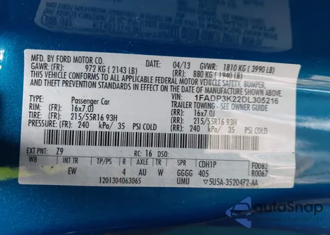 2013 Ford Focus Se из США, поврежденный, VIN 1FADP3K22DL305216